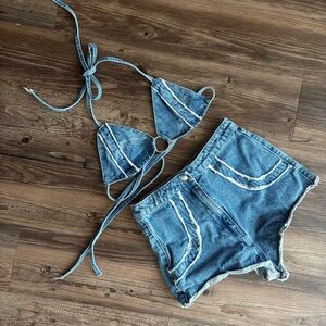 Festival Denim Top and Shorts Matching Set XS